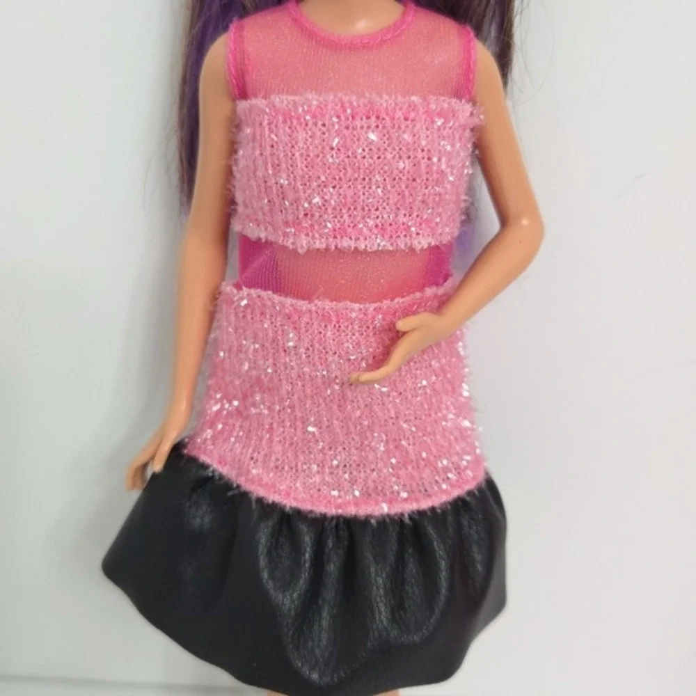 Barbie & Purple Hair Skipper Doll in Pink Glitter‎ Ruffle Party Dress (Set of 2)